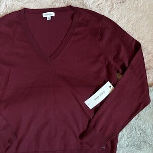 Ck Calvin Klein maroon long sleeve v neck sweater top